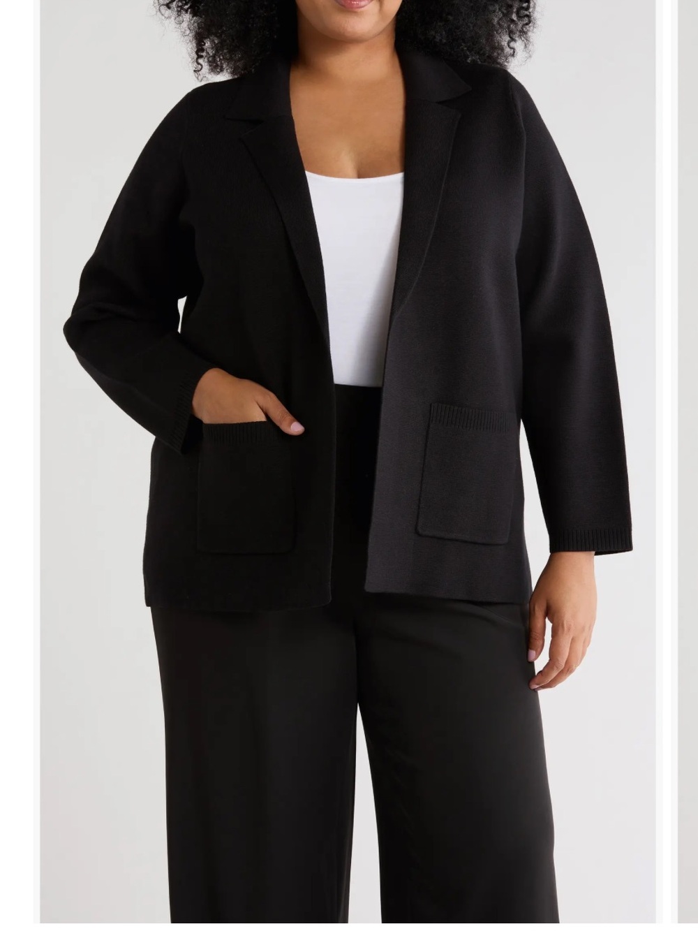 Tahari Black Open-Front Knit Blazer with Patch Pockets